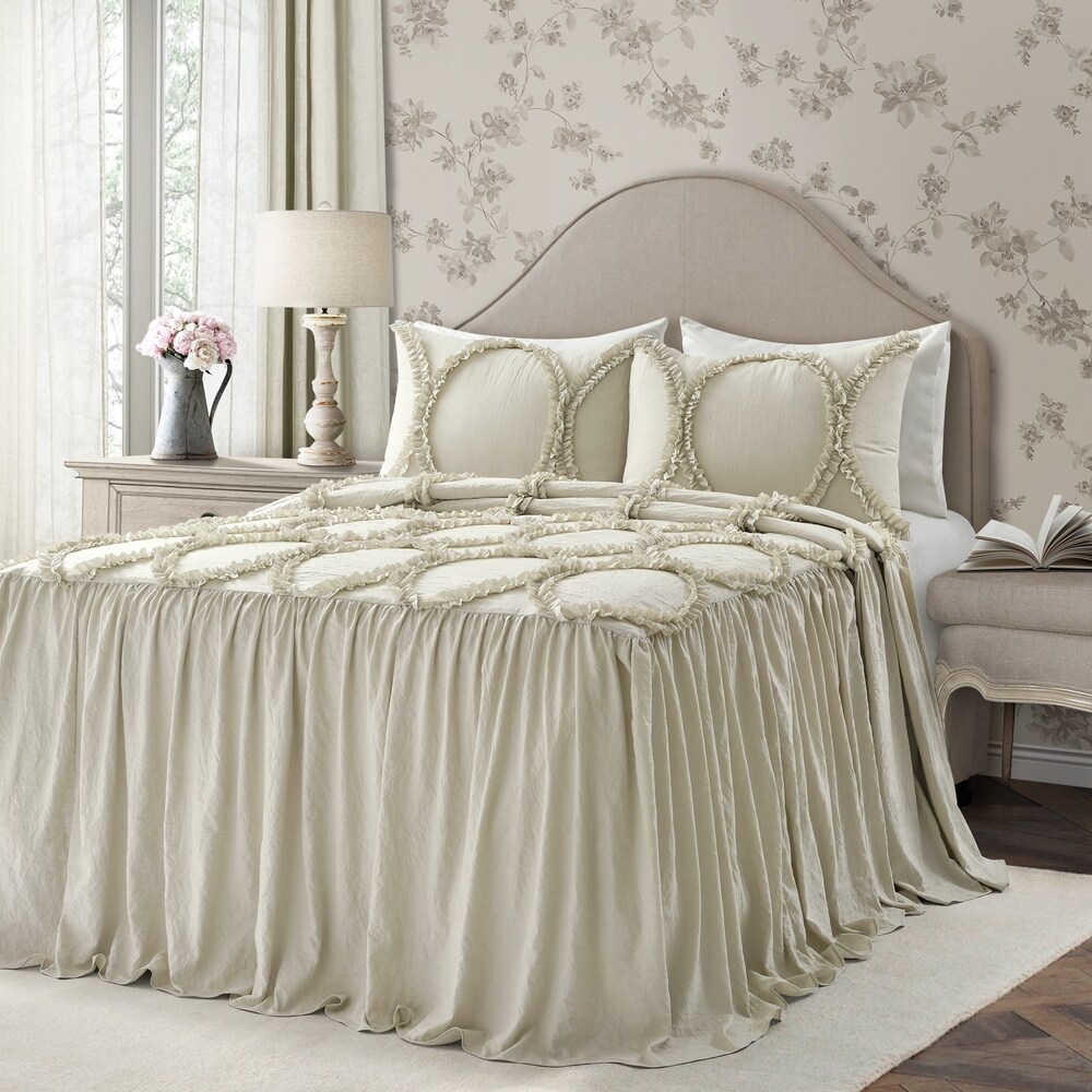 The Gray Barn Peony Grove Ruffled Embroidery 3 piece Bedspread Set