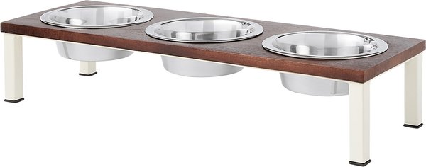 Frisco Multi Pet Feeding 3-Bowls Wood Stainless Steel Dog and Cat Bowl， Dark Wooden