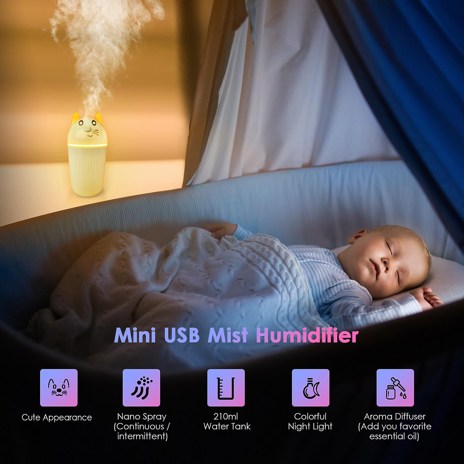 White Mini Usb Mist Humidifier Cute 210ml Small Humidifiers With Colorful Night Light Nano Spray Humidifier With Continuous/ Intermittent Spray Mode A