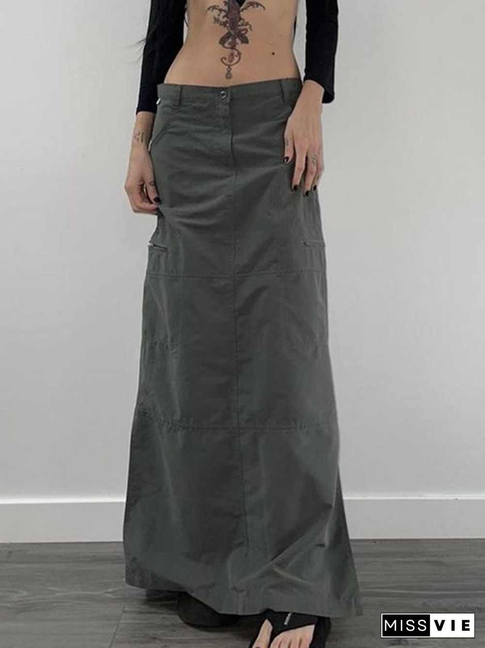 Split Y2K Long Cargo Skirt