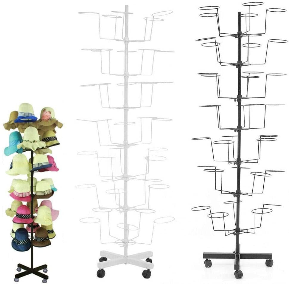 Wuzstar 7 Tier Rotating Hanger Rack Freestanding Hat Cap Display Adjustable Stand with 35 Hook，Wihte