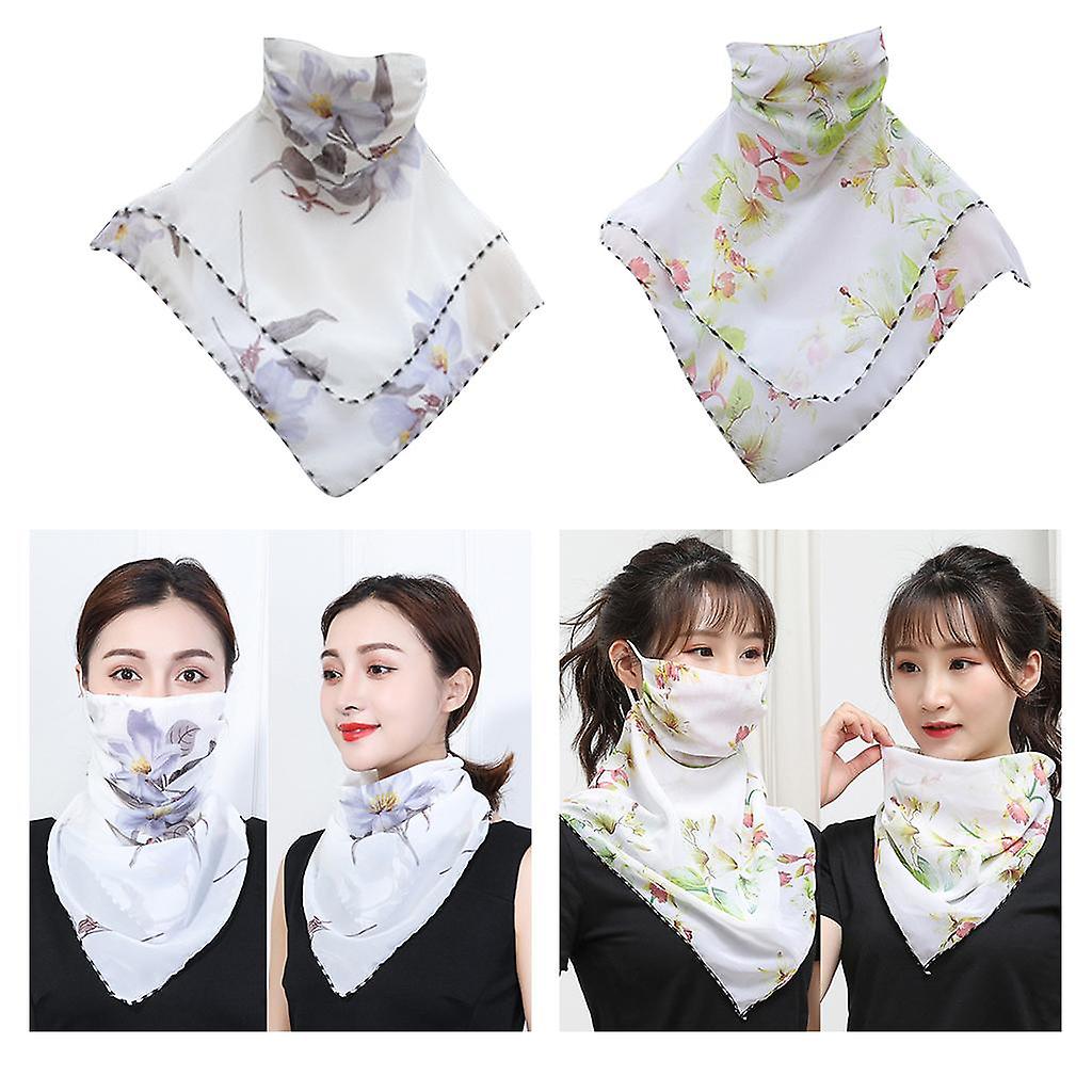 2 Pcs Elegant Face Mask Scarf Shields Mouth Cover Travel Uv Protection Silky