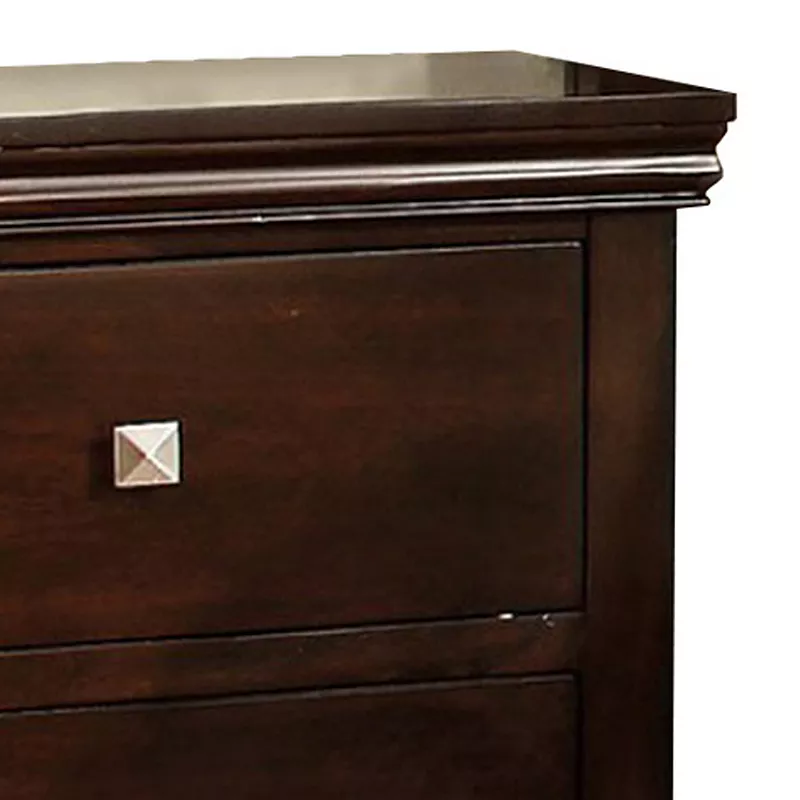 2 Drawer Wooden Nightstand with Metal Square Knobs， Espresso Brown