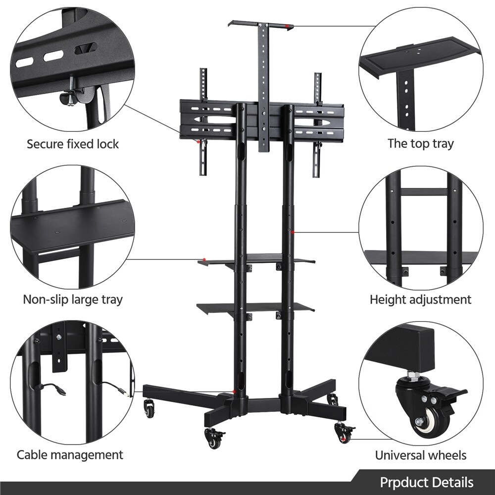 Yaheetech Height Adjustable Rolling TV Stand TV Cart for tvs 32'' 75''