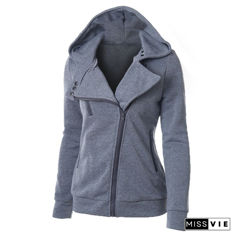 Large Size Women Sports Personality Side Zipper Hooded Cardigan Sweatshirt Sweater Jacket Fashion Coat