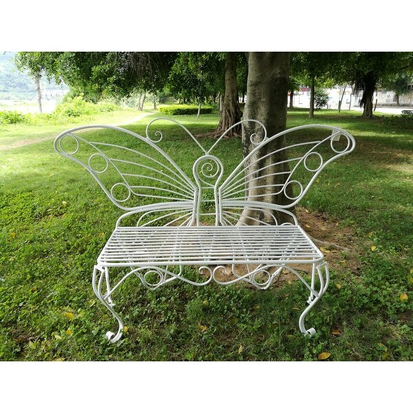 White Metal Butterfly Bench