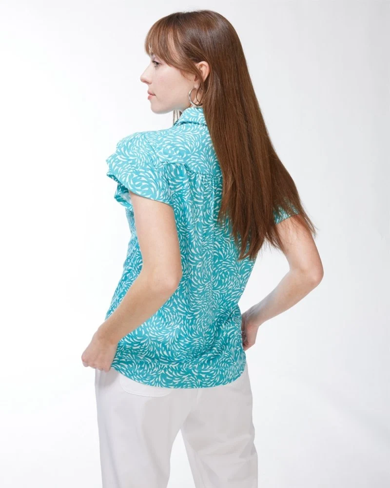 Mosaic Flutter Sleeve Top Agua Azul