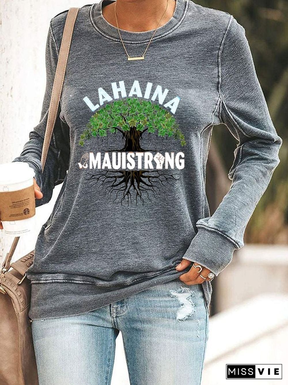 Women's Stay Strong Lahaina Banyan Tree In Maui Hawaii Maui Strong Printed Sweatshirt