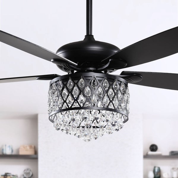 52 in. Indoor Black Crystal Chandelier Ceiling Fan With Light and Remote - 52