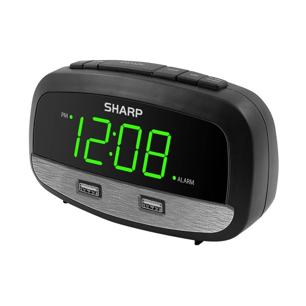 2 2 Amp Usb Charge Led Alarm Clock Black Sharp