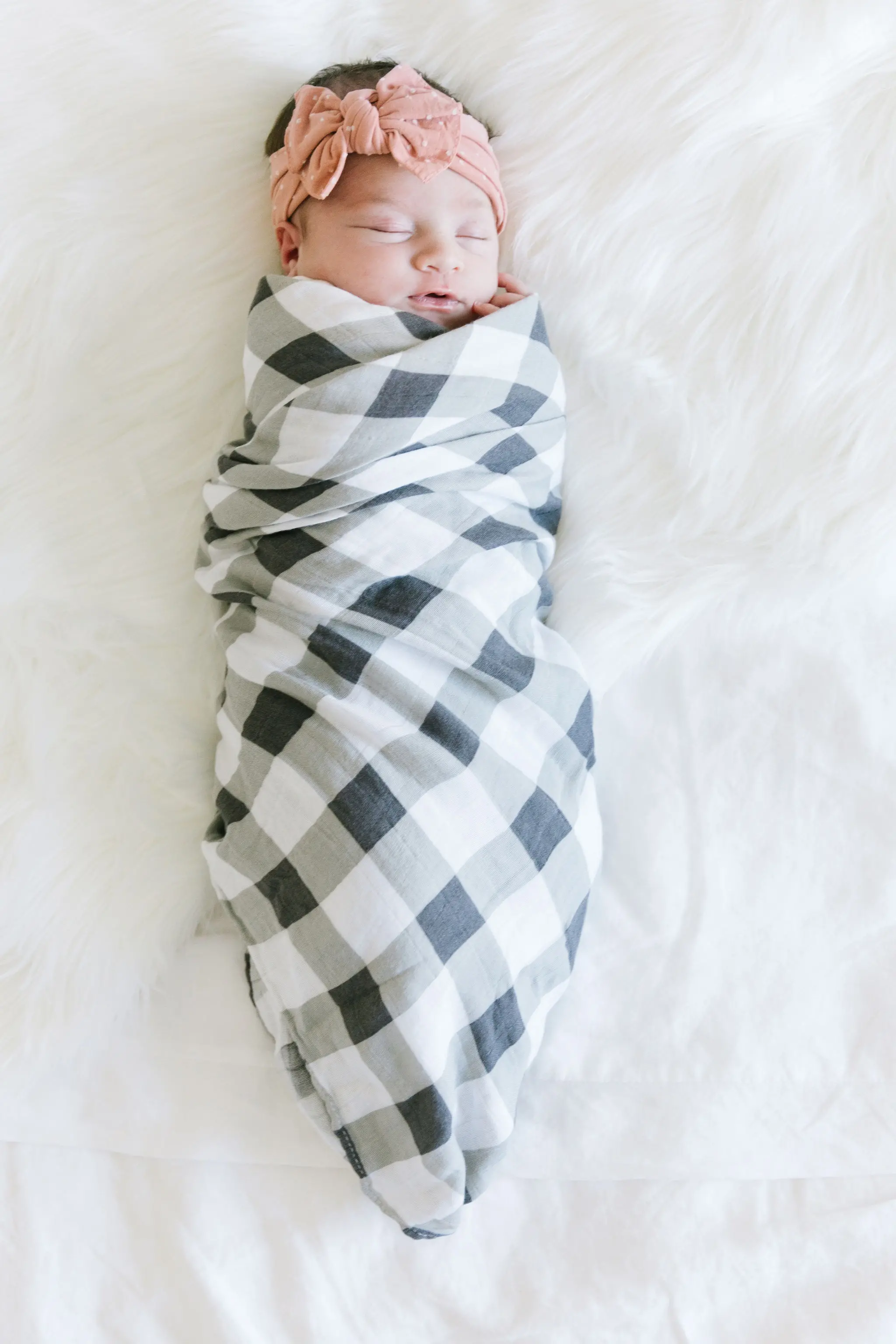 Black and White Buffalo Plaid Bamboo Rayon Muslin Swaddle