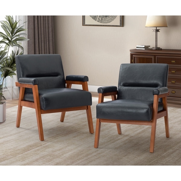 Philipp Modern Leather Armchair with Tufted Design Set Of 2 by HULALA HOME