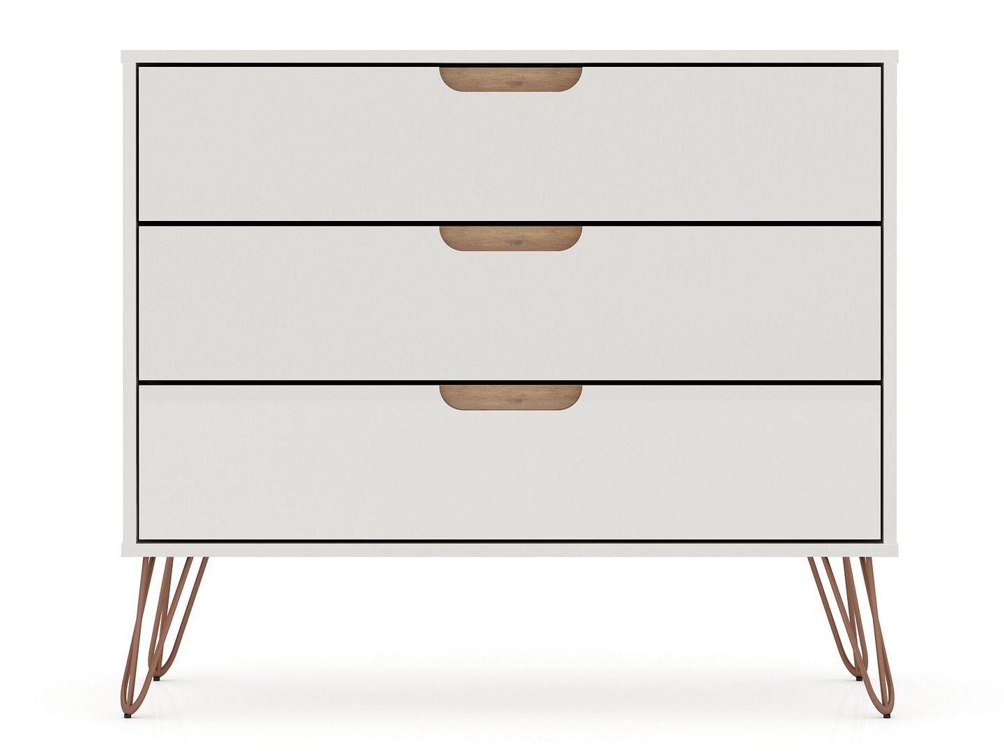 Manhattan Comfort Rockefeller 3-Drawer Off White and Nature Dresser (Set of 2)