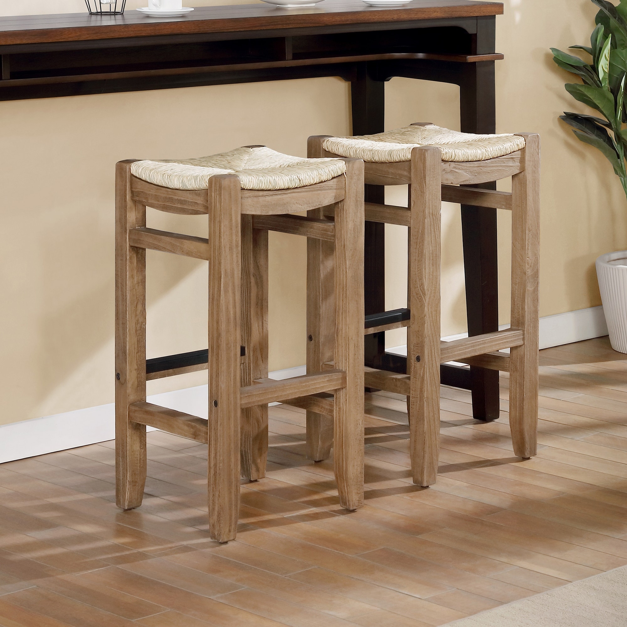 The Gray Barn Enchanted Acre 30-inch Wood Bar Stools with Rush Seats (Set of 2)