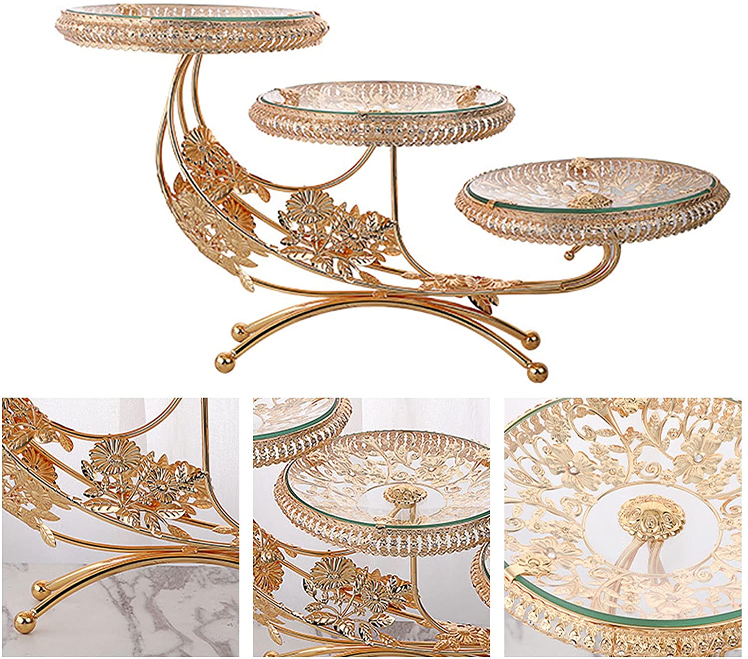 Flkoendmall 3 Tier Table Fruit Dessert Bowl Gold Storage Serving Tray Kitchen Fruit Bowl