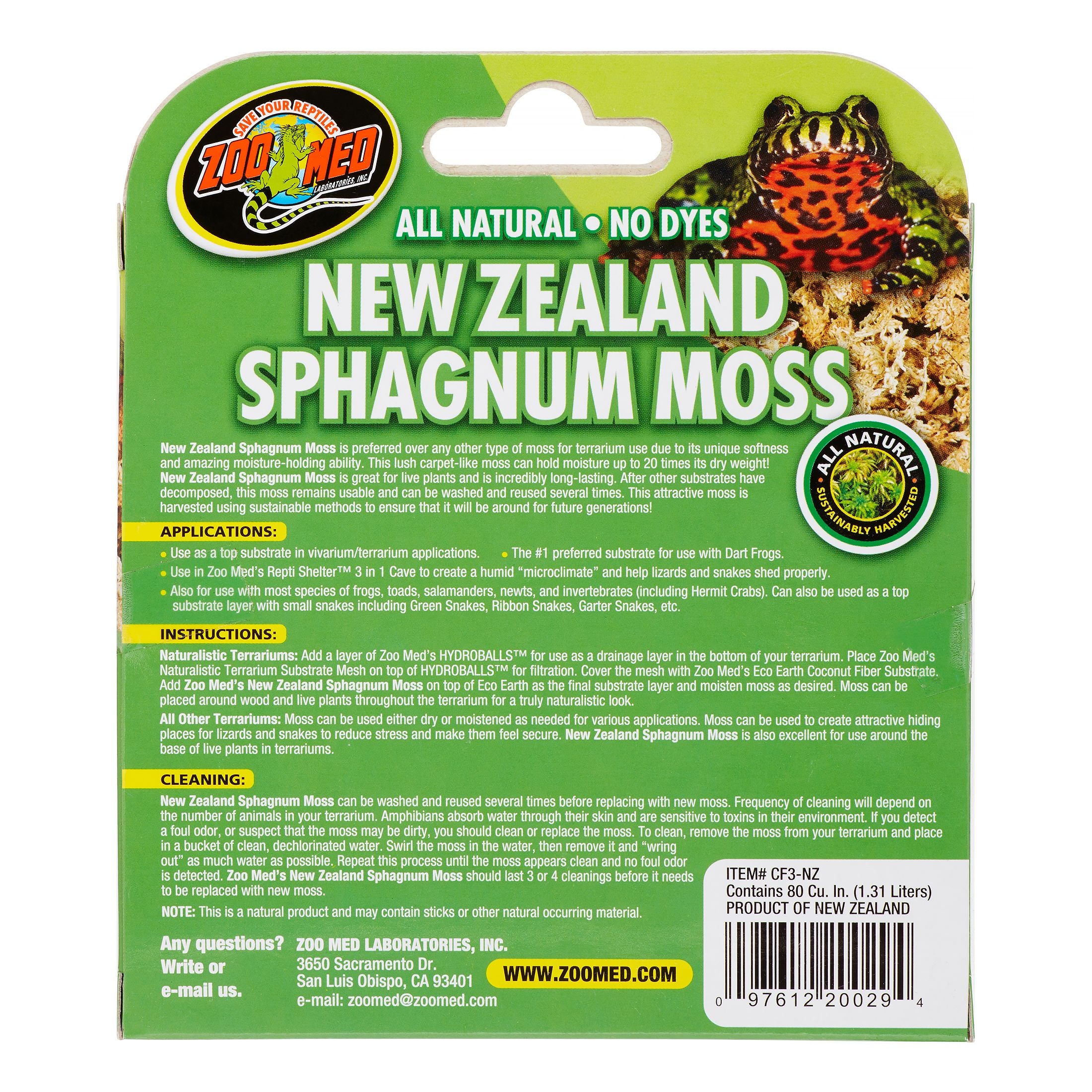 Zoo Med New Zealand Sphagnum Moss Terrarium Substrate， 80 Cu In