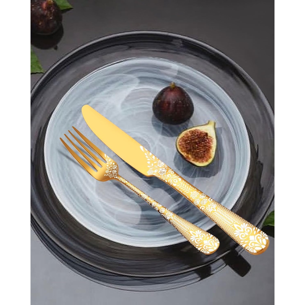 36 Piece Flatware Set with Unique Floral Laser