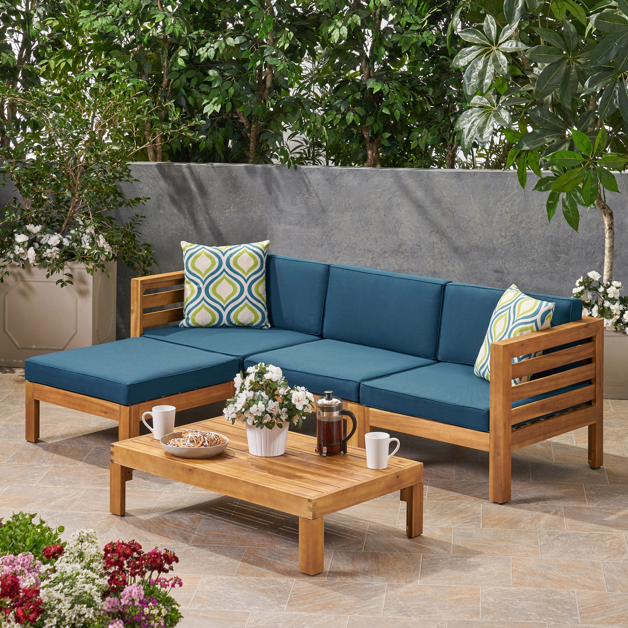 Canal Outdoor 5 Piece Acacia Wood Sofa Set