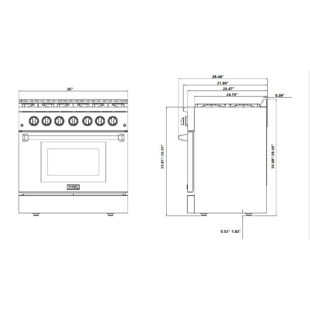 Thor Kitchen Pre-Converted Propane 36 in. 5.2 cu. ft. Oven Dual Fuel Range in Stainless Steel HRD3606ULP