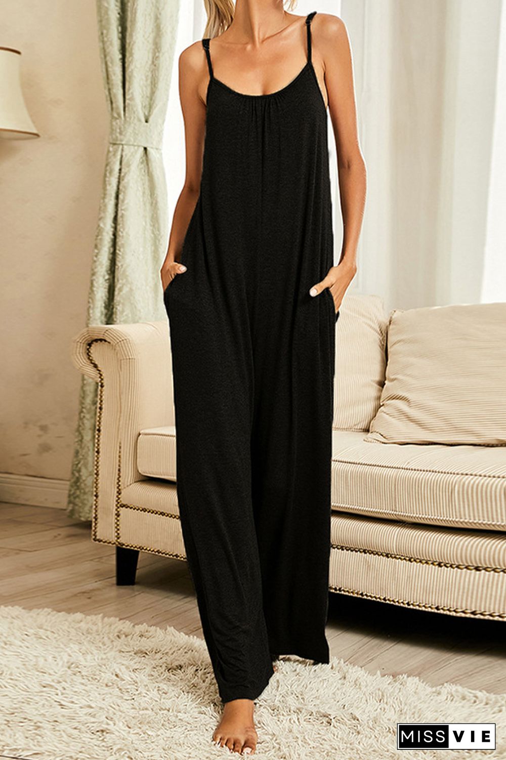 Plain Color Long Pants Loose Jumpsuit Wholesale