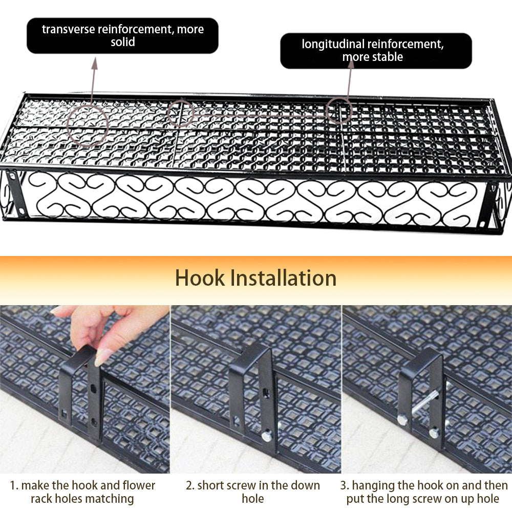 Meterk Iron -Ing Flower Railing Shelf Basket With Hooks Balcony Planter Pots Stand Holder For Outside 1-Tier