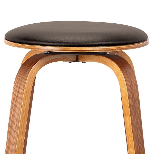 Round Leatherette Wooden Counter Stool with Flared Legs， Brown