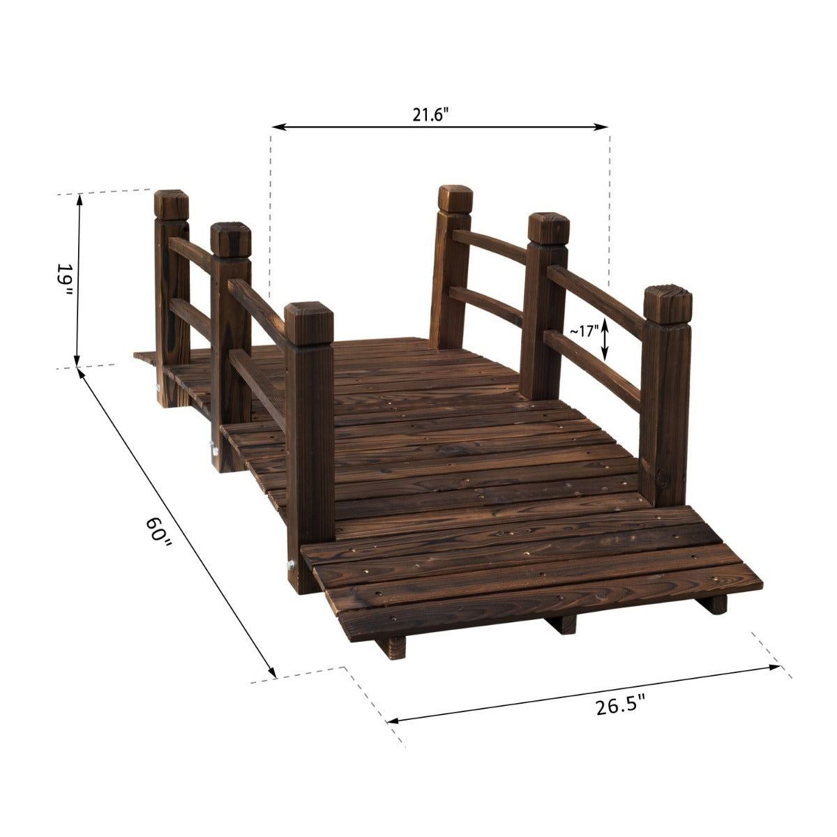 Carevas 5' Wooden Rustic Arched Garden with Railings - Stained Wood