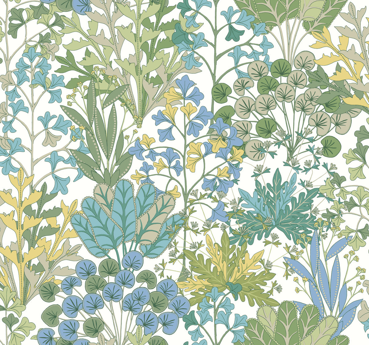 Sample Forest Floor Wallpaper in White/Green from the Blooms Second Edition