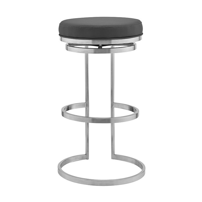 Vander 30 Gray Faux Leather and Brushed Stainless Steel Swivel Bar Stool