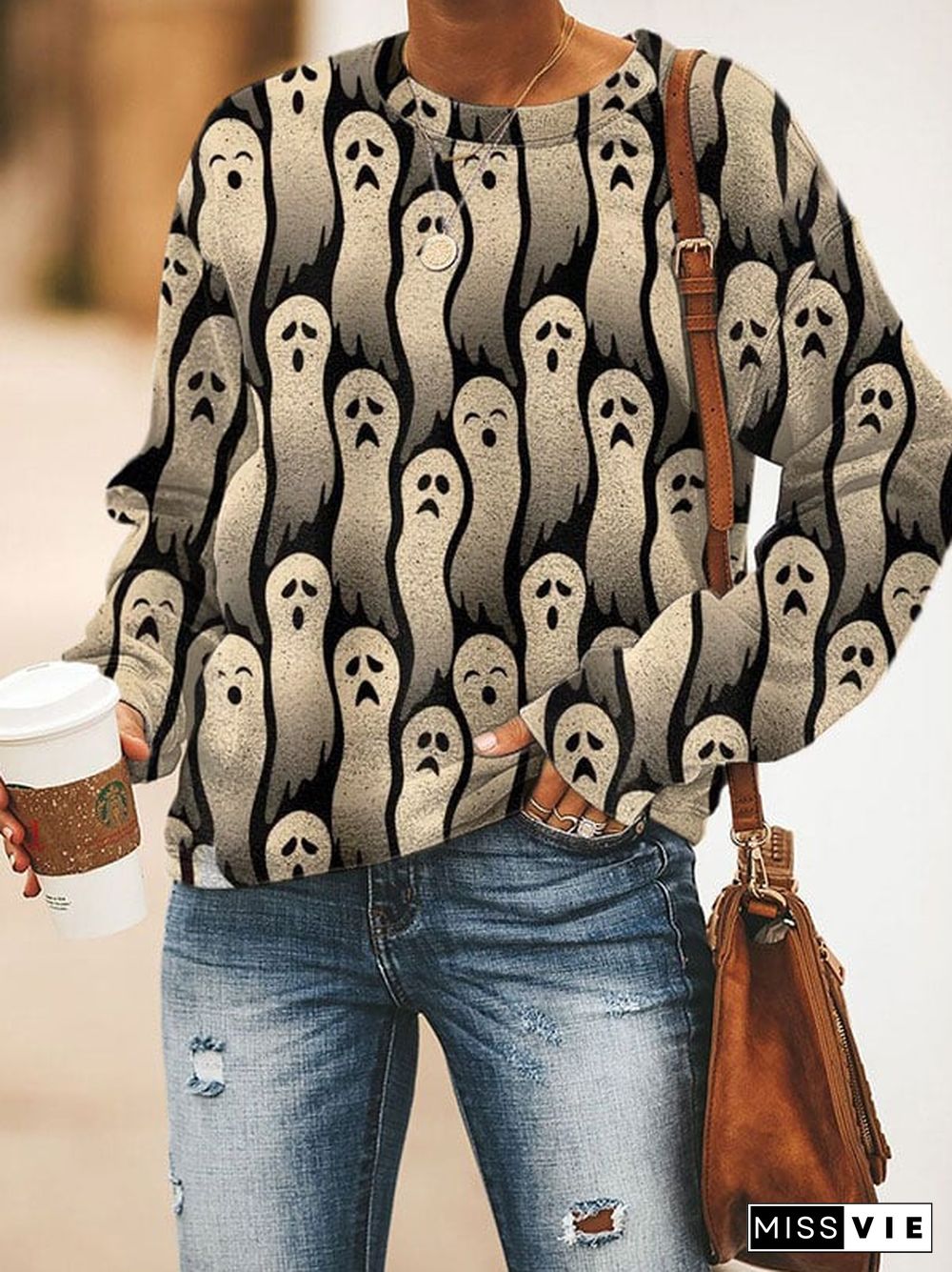 Women's Halloween Ghost Print Sweatshirt