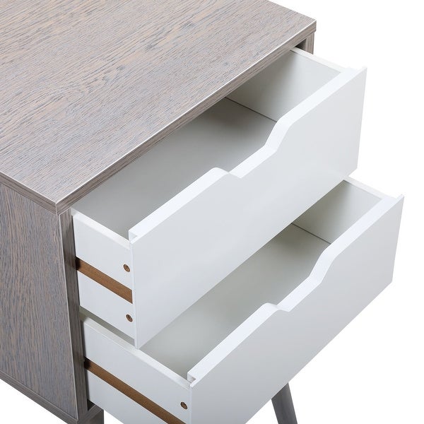 2-Drawer Gray and White End Side Table Nightstand 11.82 in. W x 15.87 in. D x 28.15 in. H (Set of 2 ) - - 37068684