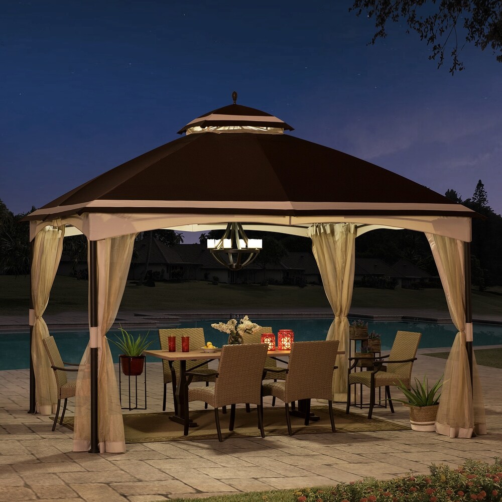 Sunjoy 10.5 ft. x 13 ft. Tan and Brown 2 tier Steel Gazebo