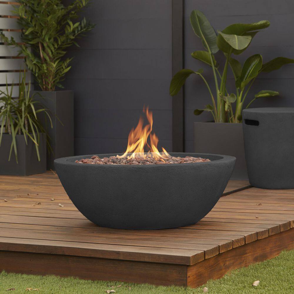 Real Flame Riverside 36 in. x 13 in. Round MGO Propane Fire Pit in Shale with Natural Gas Conversion Kit C539LP-SHL