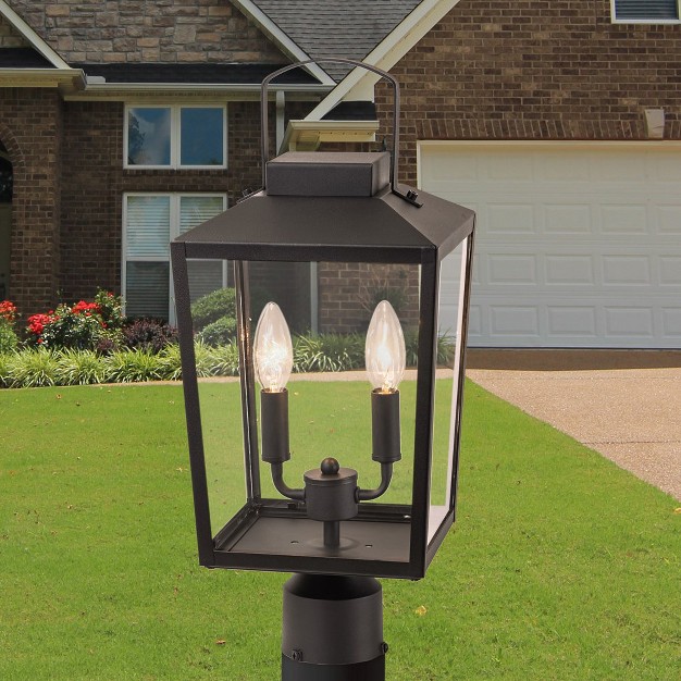 C Cattleya 2 light Matte Black Metal Outdoor Post Light With Clear Glass Shade