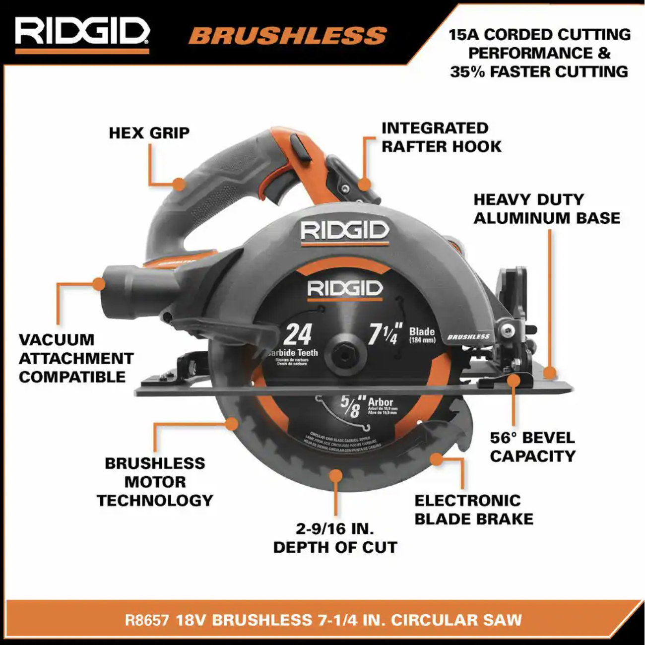 Ridgid 18V Brushless Cordless 7-1/4 in. Circular Saw (Tool Only)