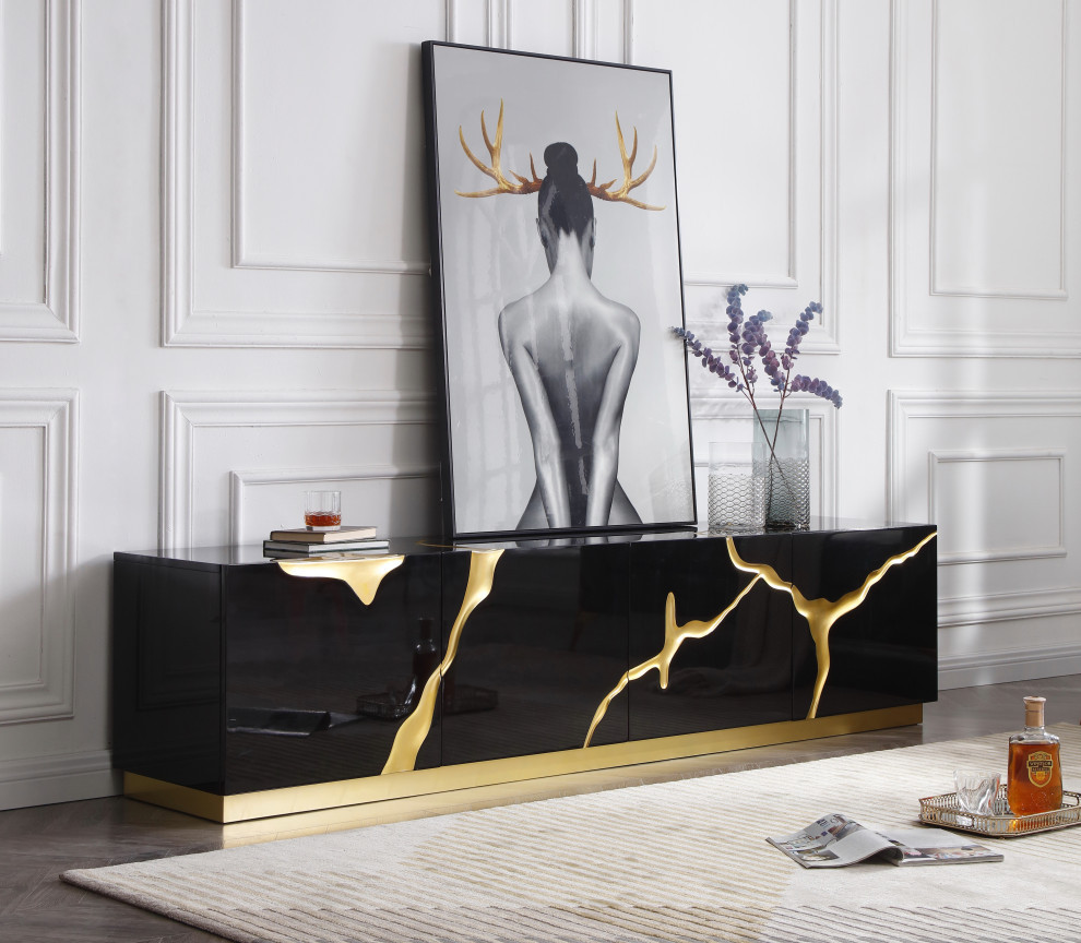 Modrest Aspen Modern Black and Gold TV Stand   Contemporary   Entertainment Centers And Tv Stands   by Vig Furniture Inc.  Houzz