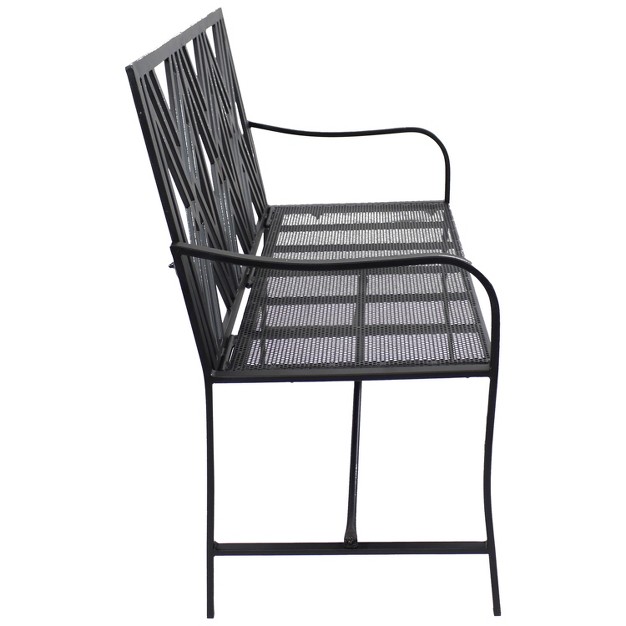 Sunnydaze Outdoor 2 person Iron Geometric Lattice Patio Bench Black