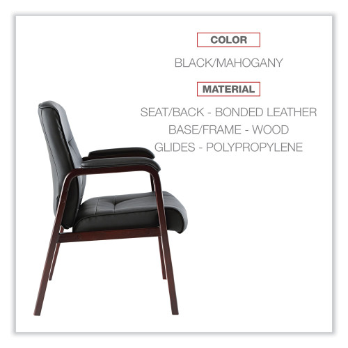 Alera Madaris Series Bonded Leather Guest Chair， Wood Trim Legs， 25.39 x 25.98 x 35.62， Black Seat/Back， Mahogany Base (MA43ALS10M)