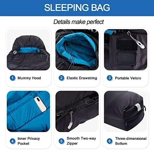 sleeping bag winter 20 for Adults Backpacking SleepingBag for Cold Weather with Compression Sack