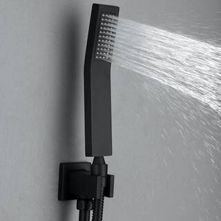 Flynama Modern Wall Mounted Shower Kit 1-Spray 10 in. Square Rain Shower Head with Hand Shower in Matt Black (Valve Included) RB07HS4B