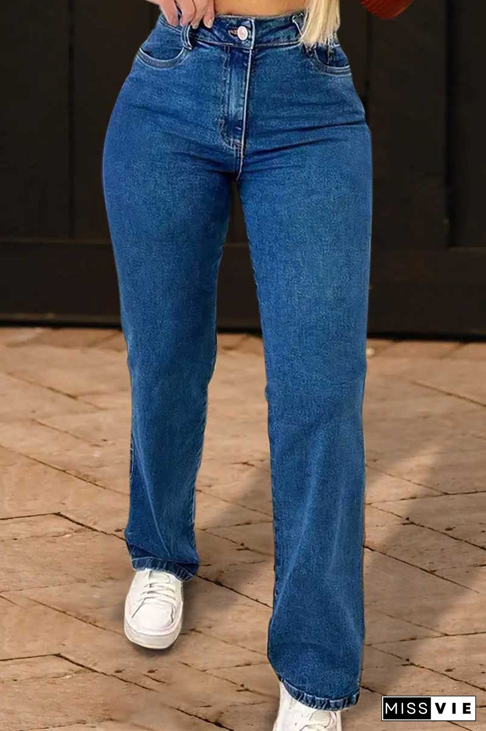 High Waist Button Straight Leg Jeans