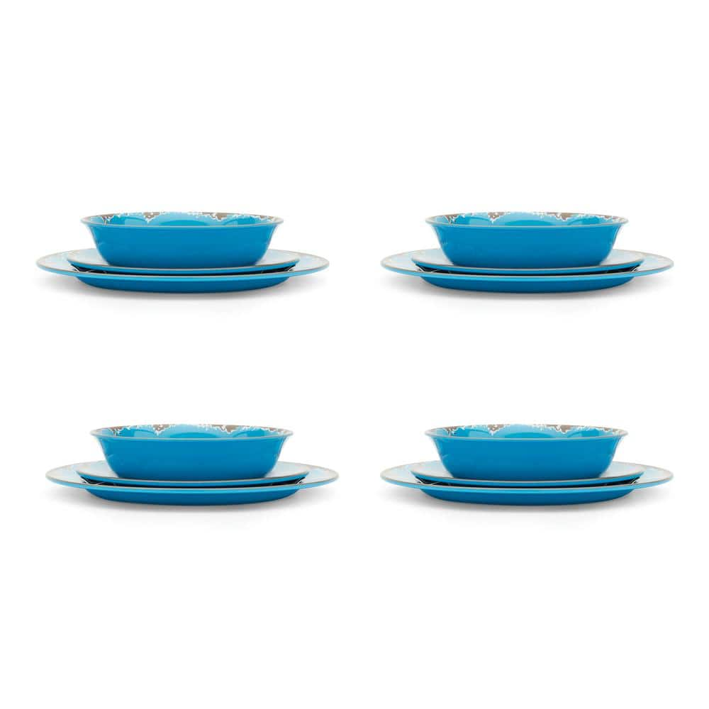 Fox Run 12-Piece Rustic Blue Melamine Resin Dinnerware Set (Service for 4) 48785