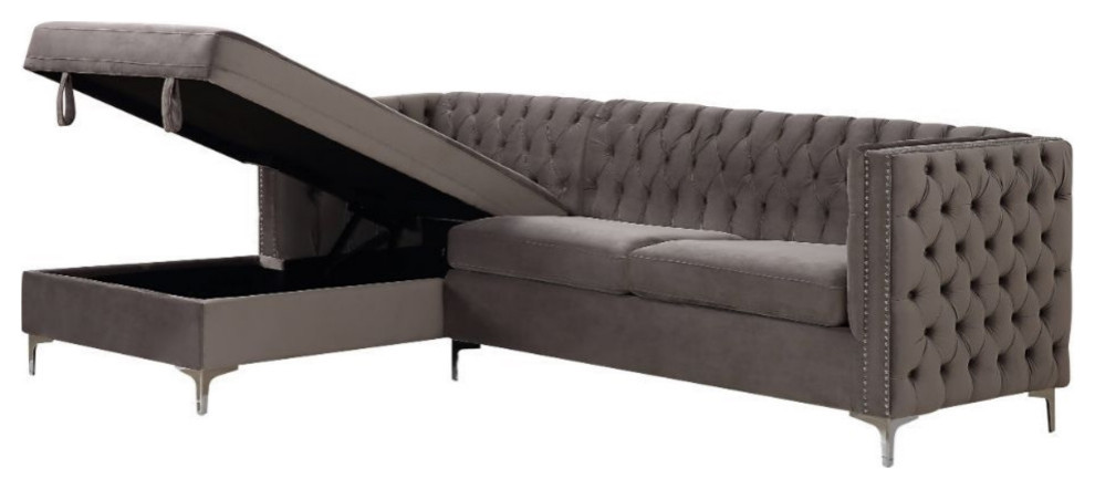 Ergode Sectional Sofa Gray Velvet   Midcentury   Sectional Sofas   by VirVentures  Houzz