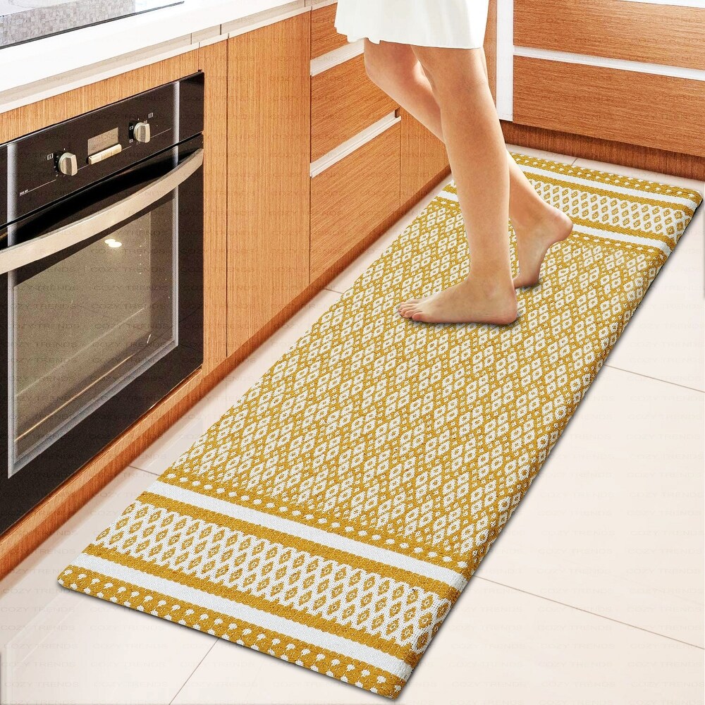 Anti Fatigue Standing Cushioned Kitchen Bath Mats [Set of 2] Woven Cotton  Waterproof  Non Slip  for Office  Sink  Laundry