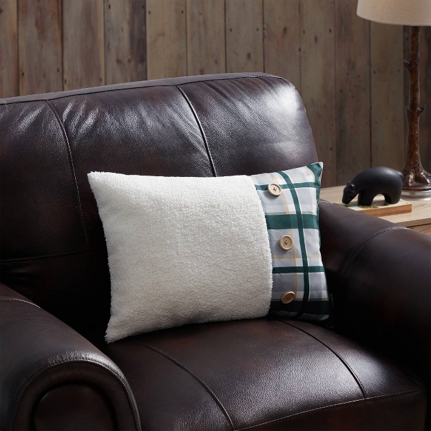 Oversize Glenn Teddy And Plaid Twill Lumbar Throw Pillow Bearpaw