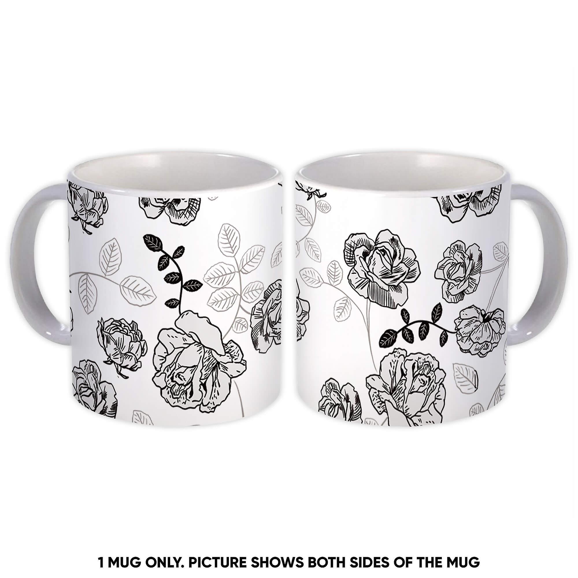 Gift Mug: Roses Sketch Pattern Flower