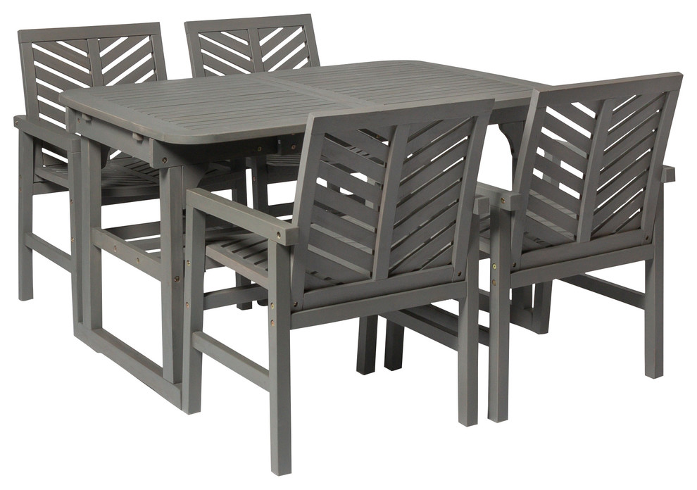 5 Piece Extendable Outdoor Patio Dining Set  Gray Wash   Transitional   Outdoor Dining Sets   by Walker Edison  Houzz