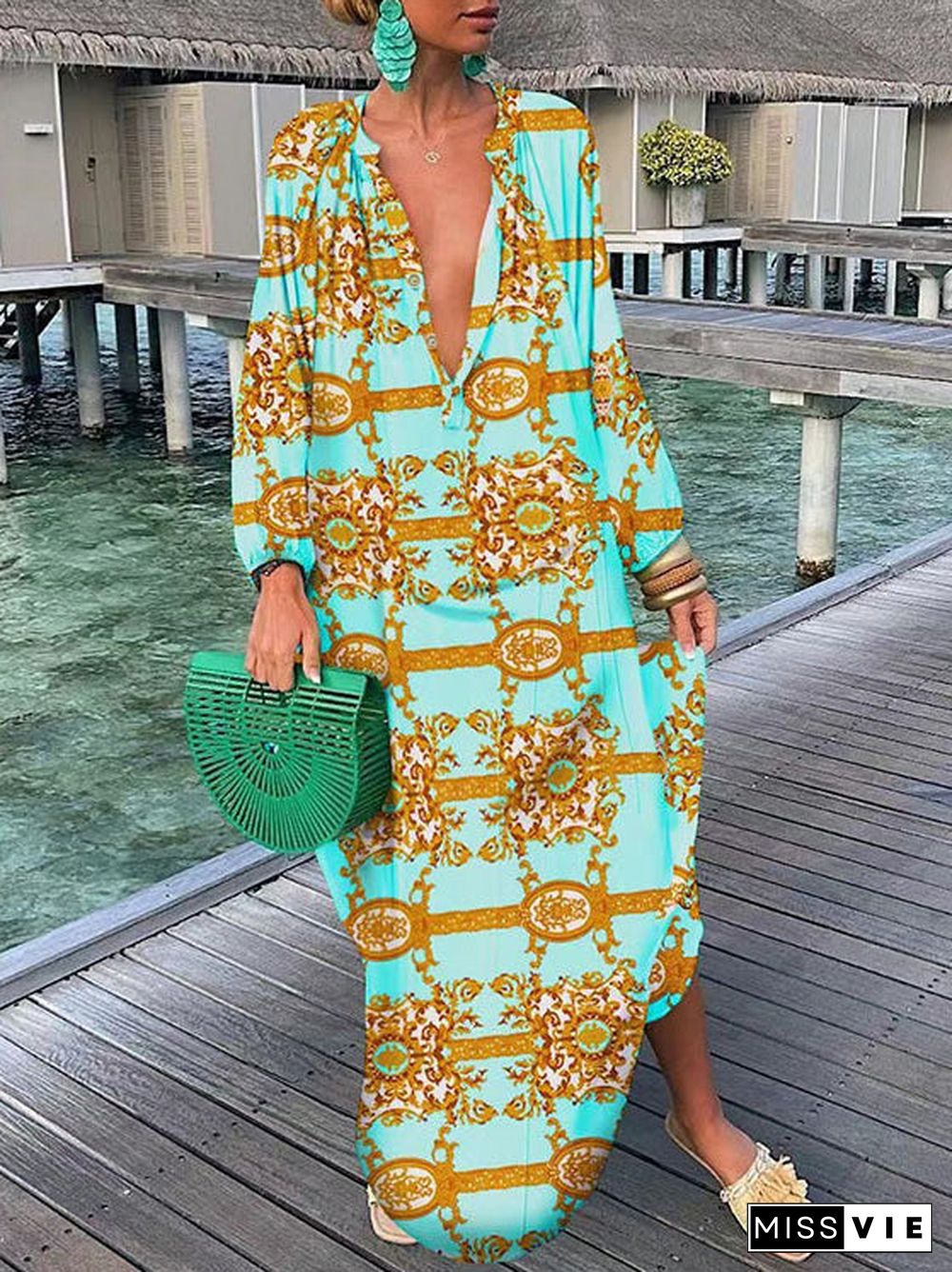 Women'S Dresses Printed Long Sleeve Casual Dress