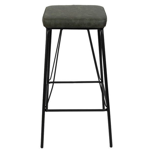 LeisureMod Millard Leather Cushion Barstool With Metal Frame Set of 2 - 30