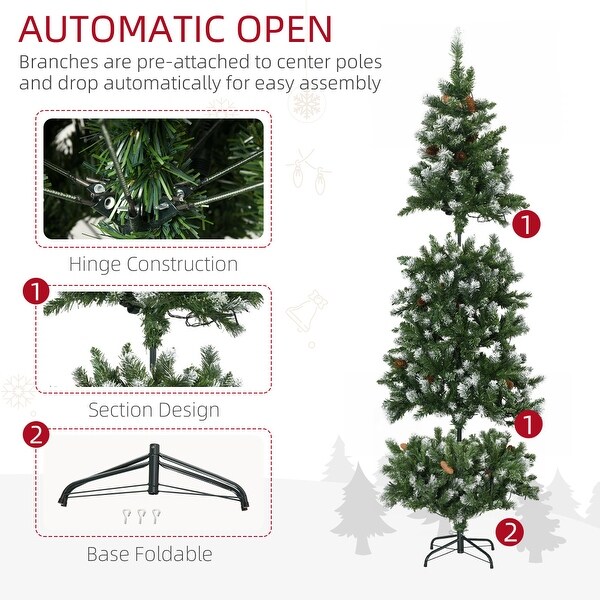 6ft Prelit Skinny Artificial Christmas Tree with Snowdipped Branches and LED Lights，Xmas Holiday Decor